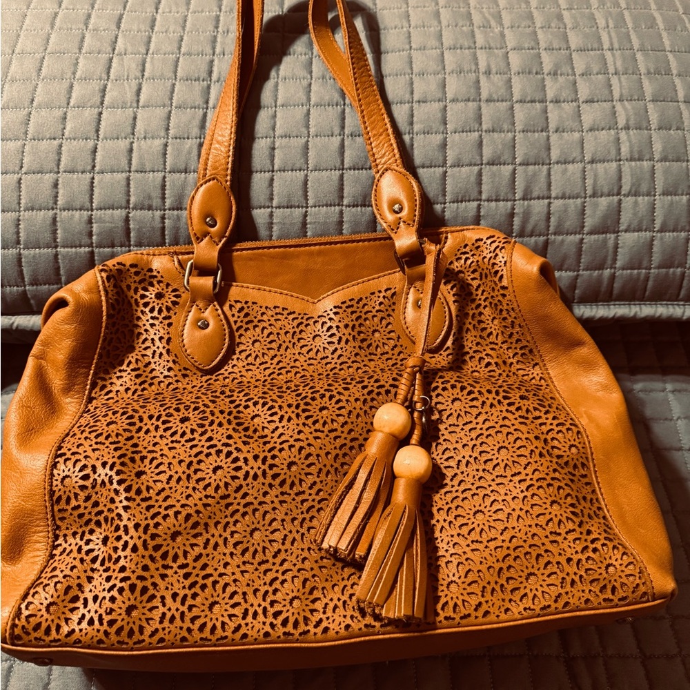 TheSack-Chic Brown Leather Shoulder Bag with Tassels Moroccan vibe.